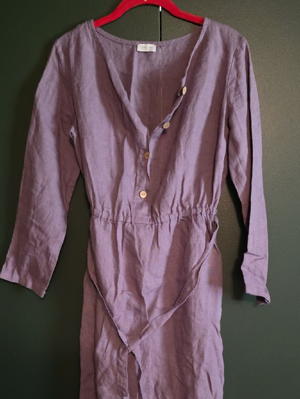 Women's Long-Sleeve Violet Linen Button-Front Dress
